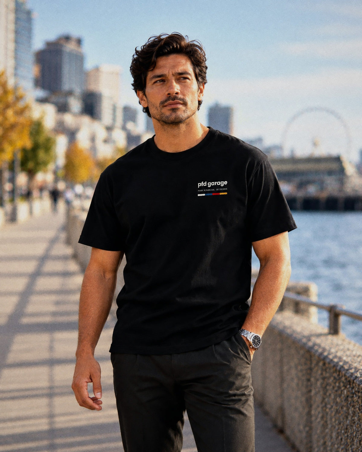 Flag Tee in black, worn