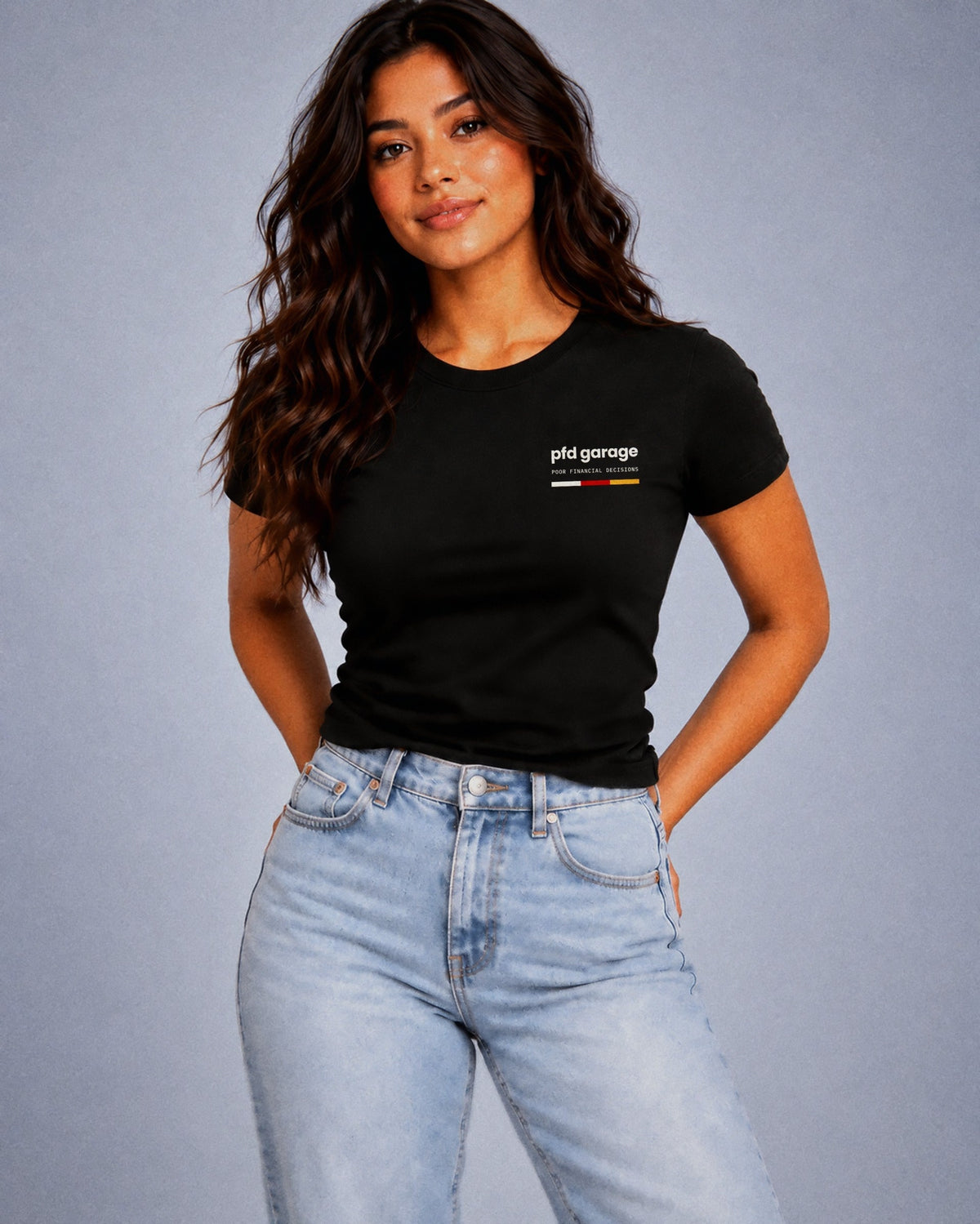 Women's Flag Tee in black, on model